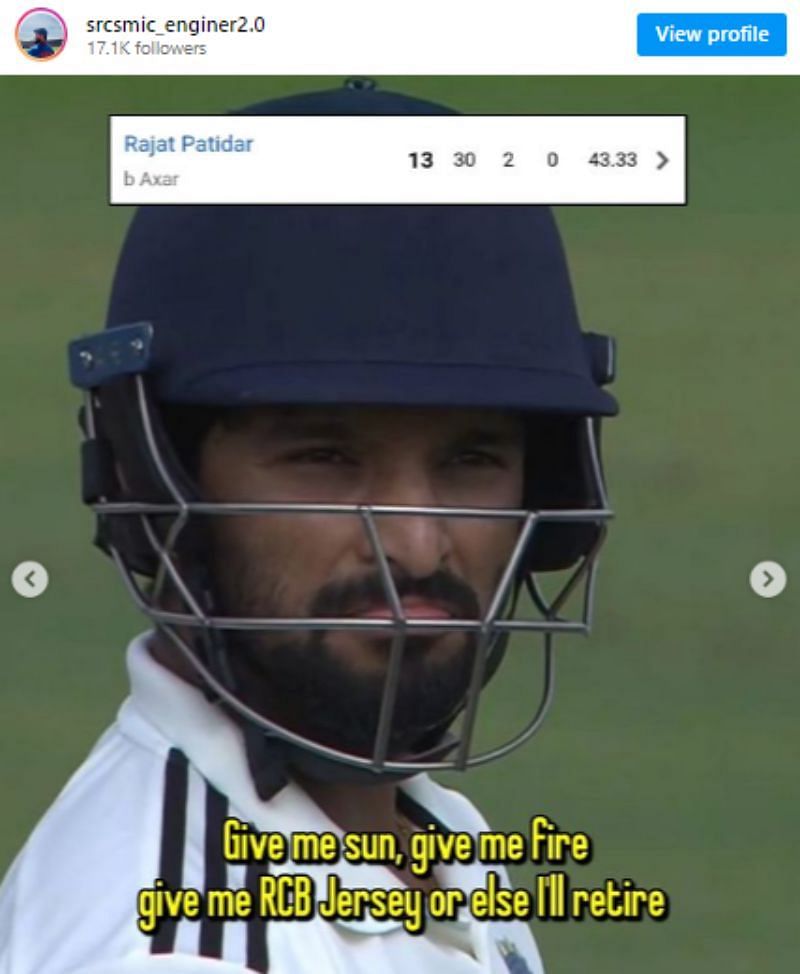 A screen grab of a meme from round one of Duleep Trophy 2024